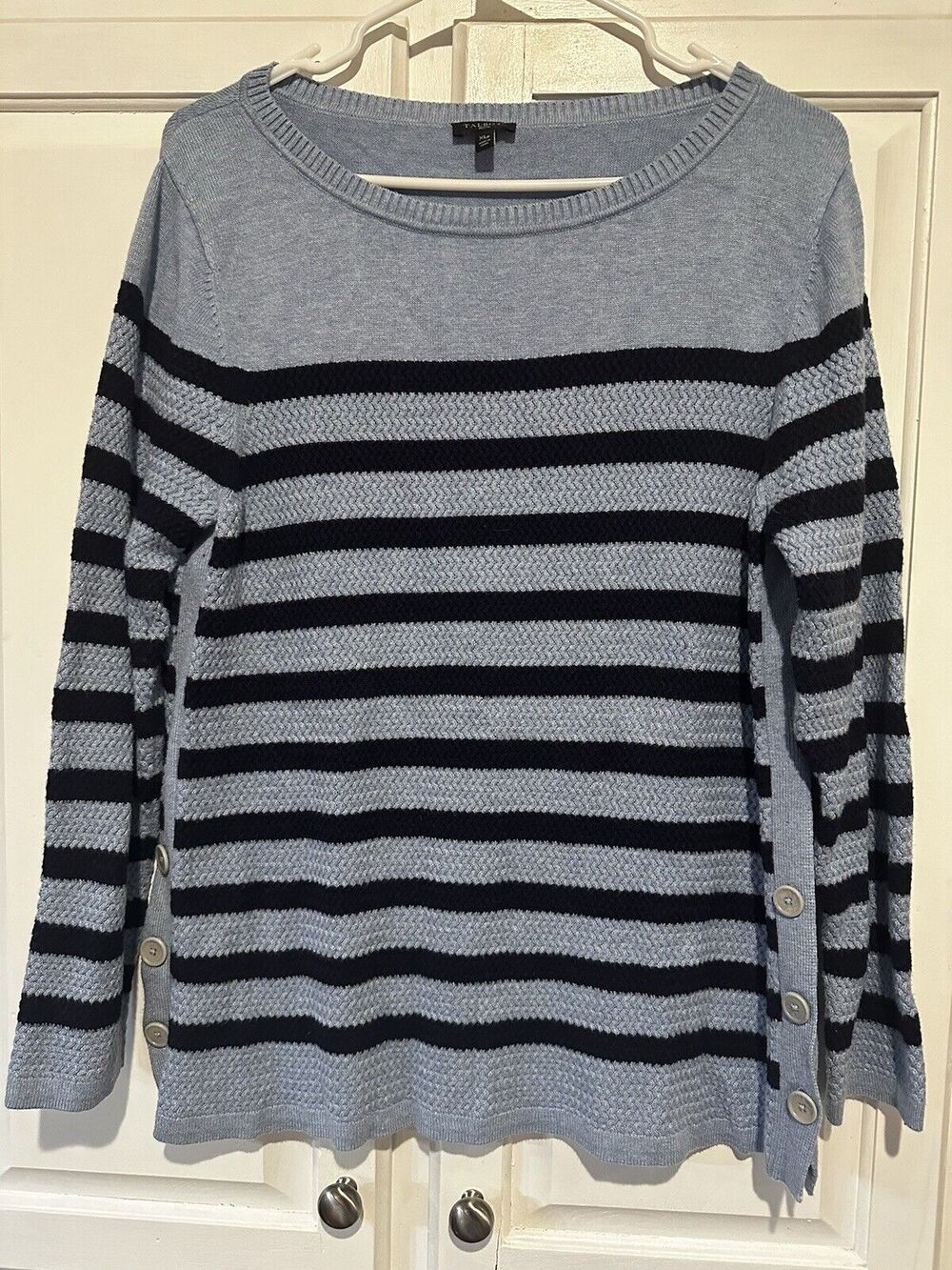 Talbots Nautical Blue Striped Lightweight Sweater Size XL Petite Button Sides